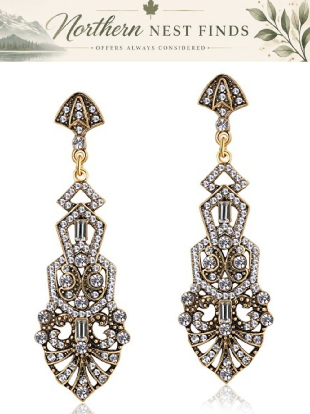 1920s Flapper Rhinestone Crystal Earrings Gatsby Art Deco Party